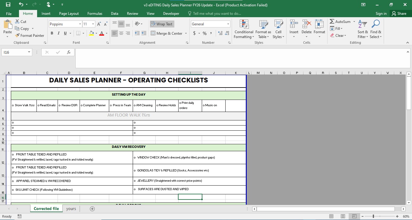 Sales Planner Sheet